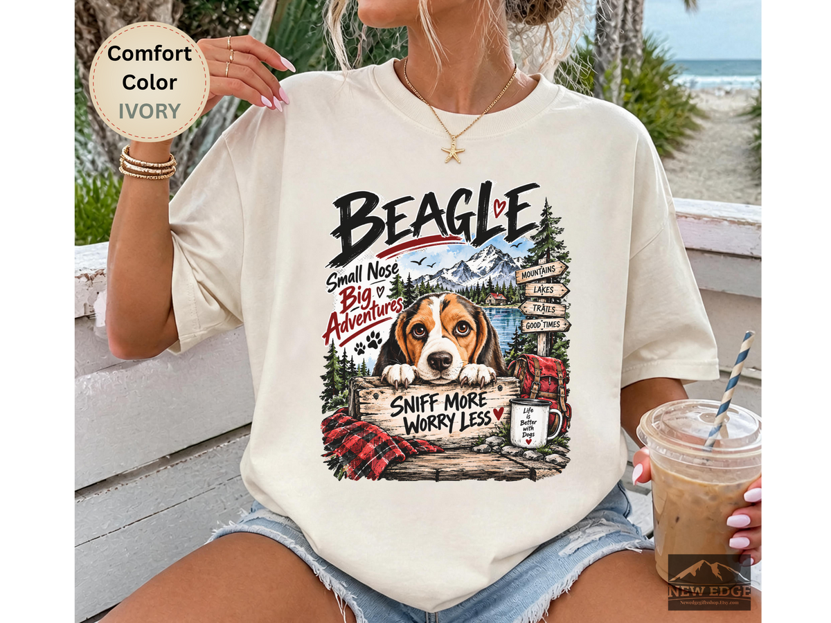 Beagle Small Nose Big Adventures Mountain Camping Comfort Colors T-Shirt