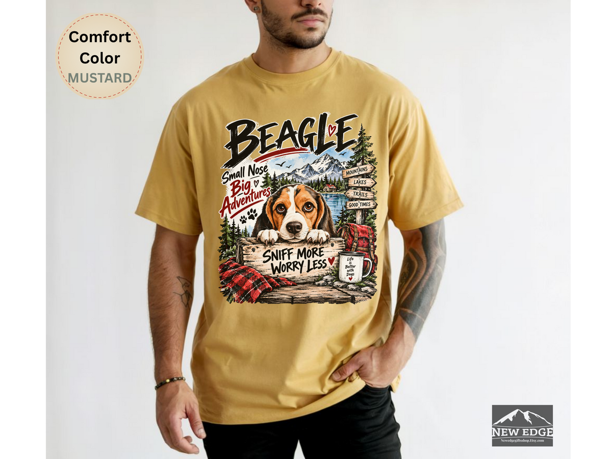 Beagle Small Nose Big Adventures Mountain Camping Comfort Colors T-Shirt