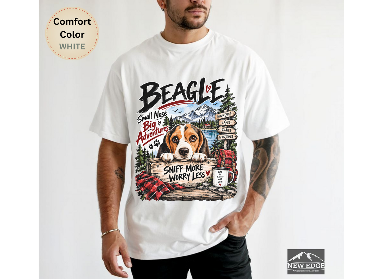 Beagle Small Nose Big Adventures Mountain Camping Comfort Colors T-Shirt