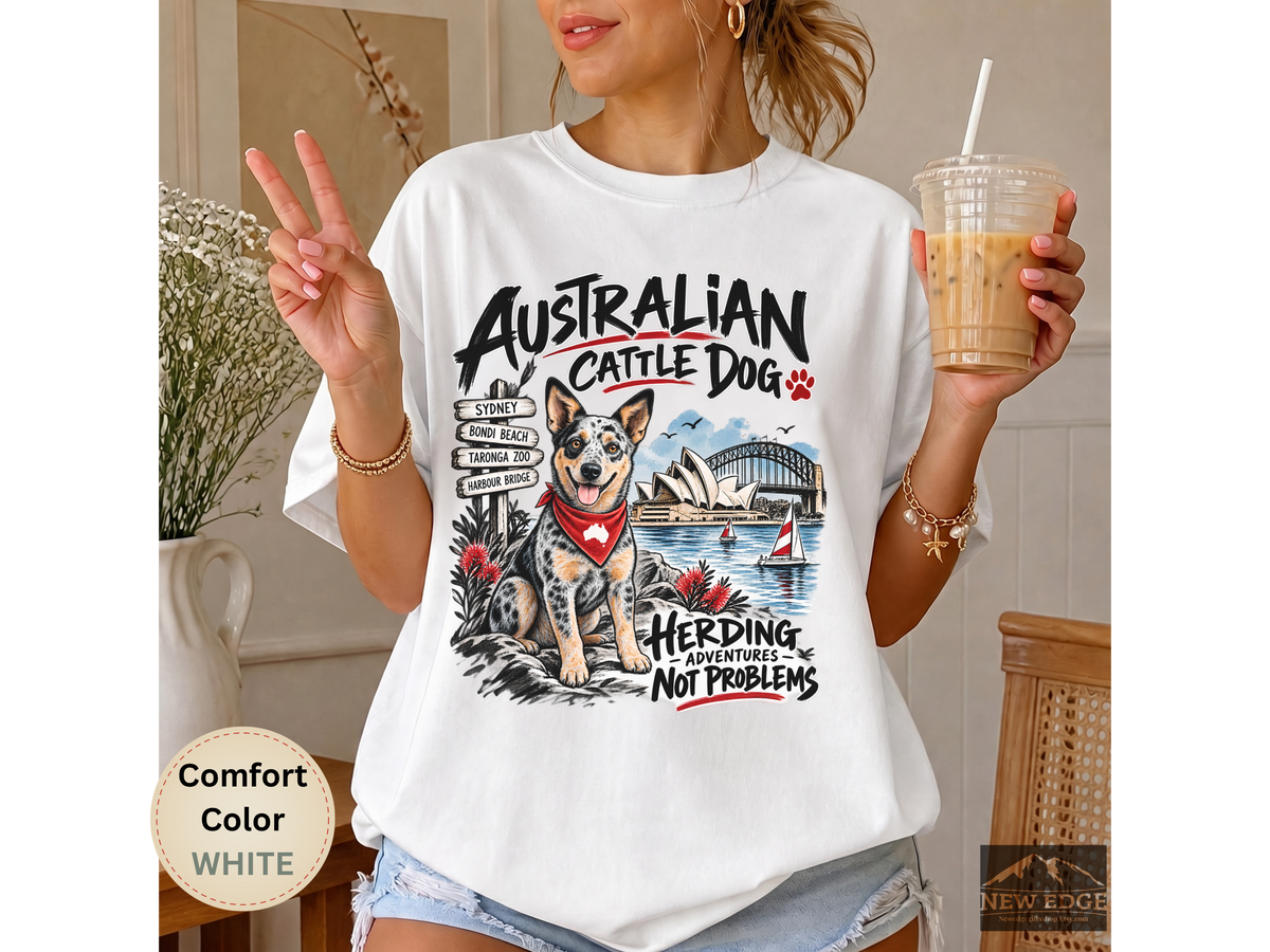 Australian Cattle Dog Comfort Colors Shirt, Herding Adventures Not Problems, Ink Wash Dog Tee