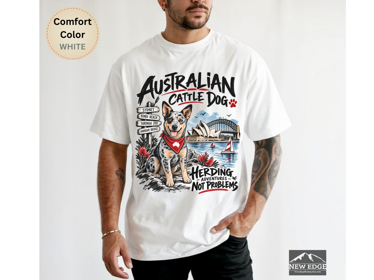 Australian Cattle Dog Comfort Colors Shirt, Herding Adventures Not Problems, Ink Wash Dog Tee