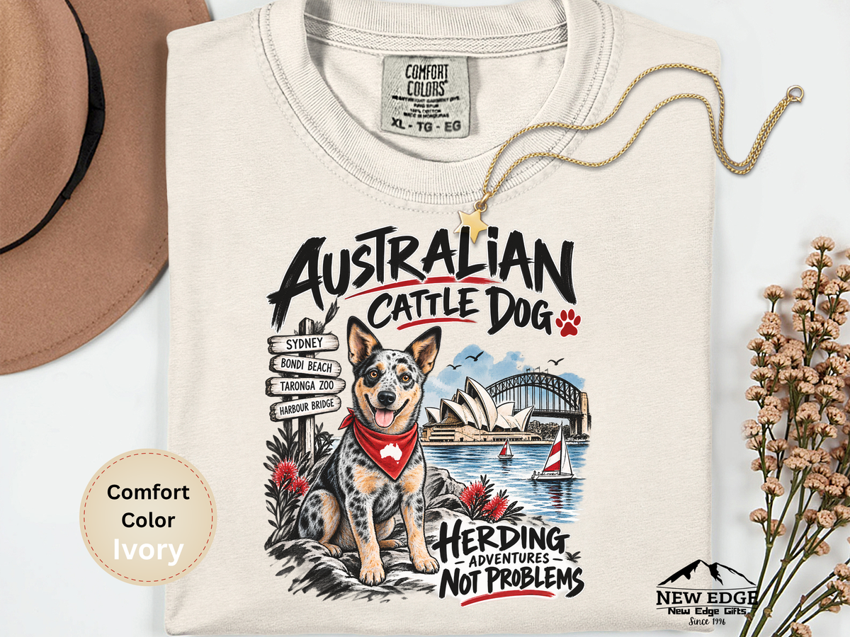 Australian Cattle Dog Comfort Colors Shirt, Herding Adventures Not Problems, Ink Wash Dog Tee