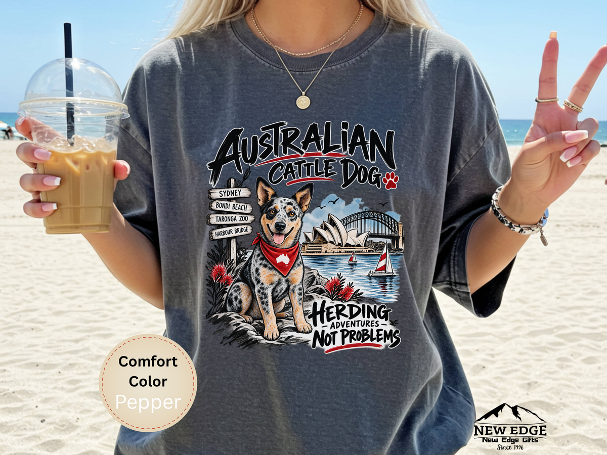 Australian Cattle Dog Comfort Colors Shirt, Herding Adventures Not Problems, Ink Wash Dog Tee