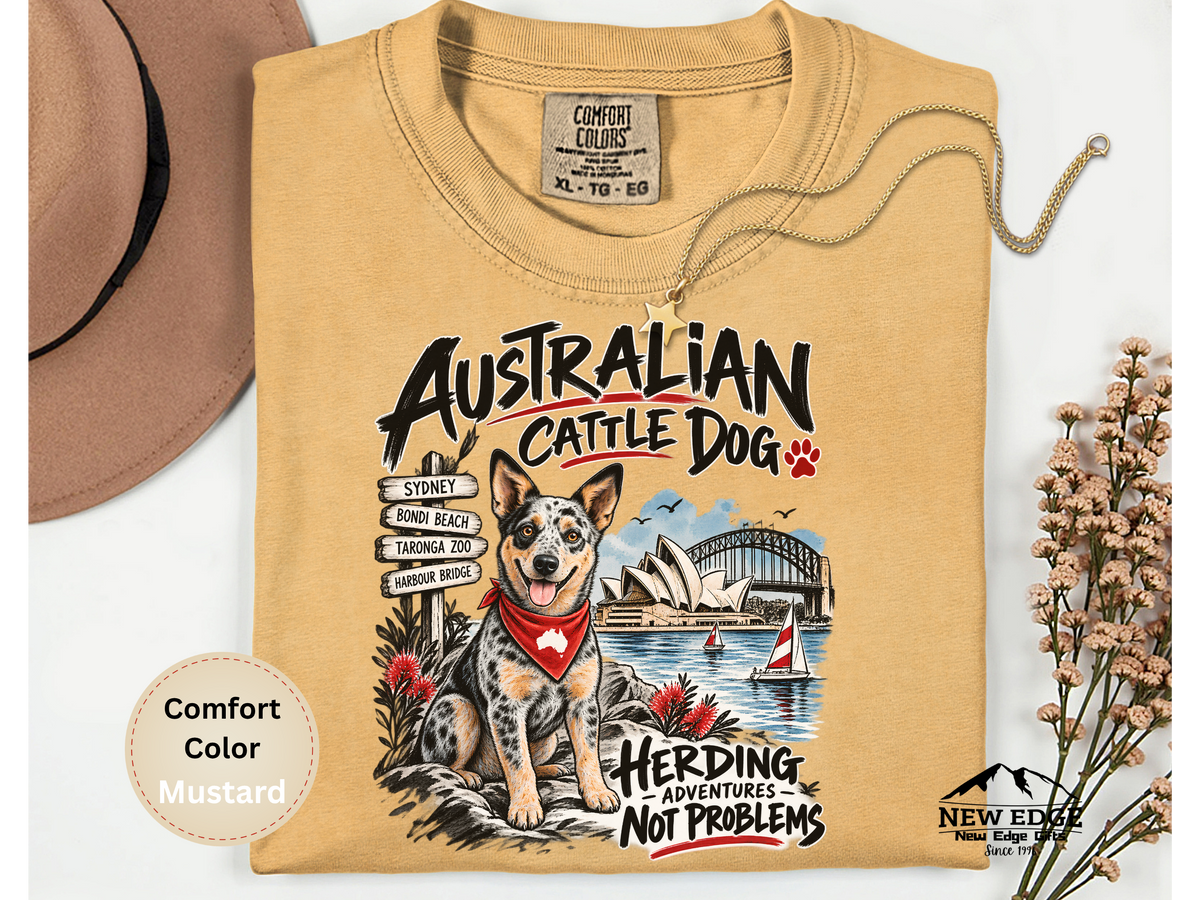 Australian Cattle Dog Comfort Colors Shirt, Herding Adventures Not Problems, Ink Wash Dog Tee