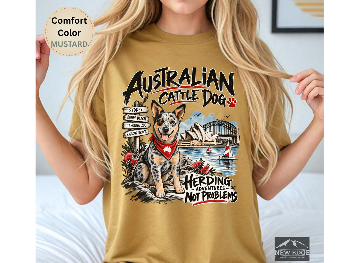 Australian Cattle Dog Comfort Colors Shirt, Herding Adventures Not Problems, Ink Wash Dog Tee