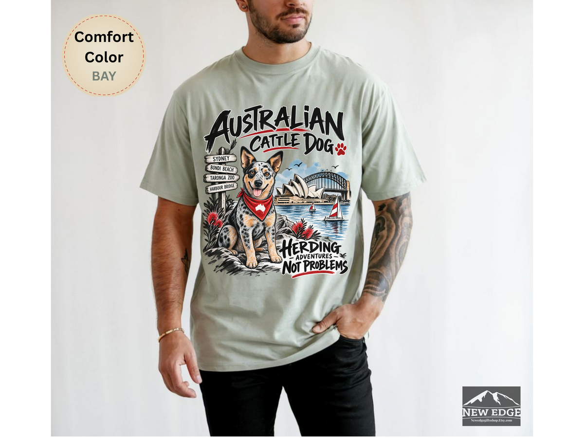 Australian Cattle Dog Comfort Colors Shirt, Herding Adventures Not Problems, Ink Wash Dog Tee