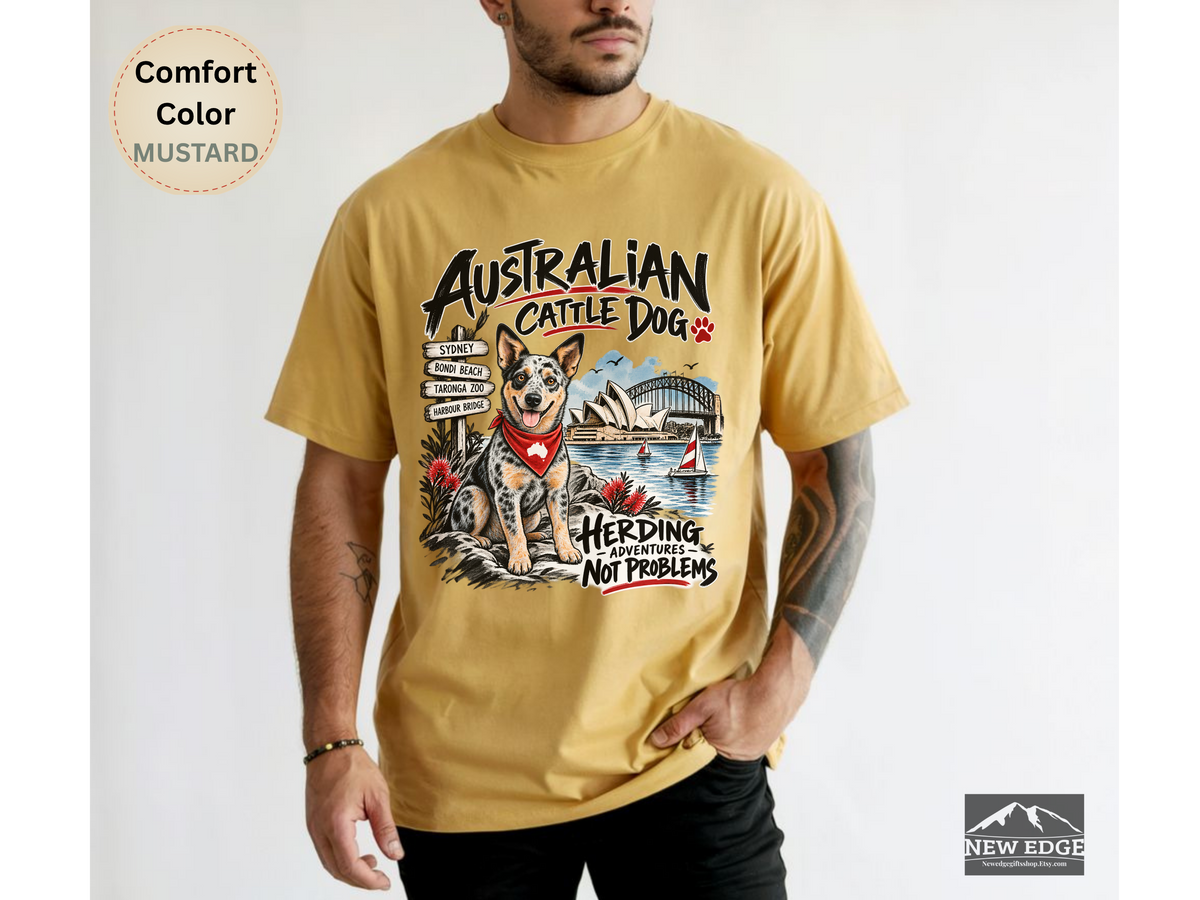 Australian Cattle Dog Comfort Colors Shirt, Herding Adventures Not Problems, Ink Wash Dog Tee