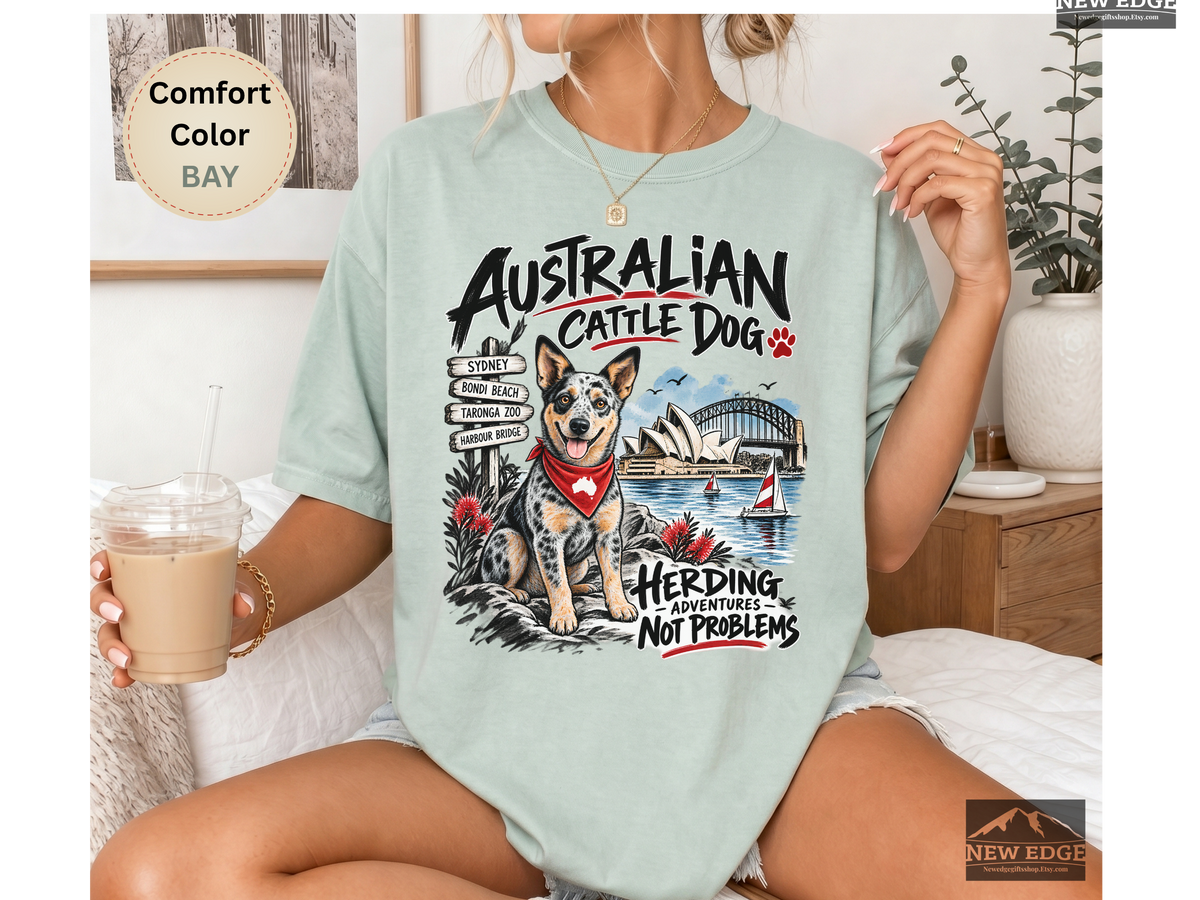 Australian Cattle Dog Comfort Colors Shirt, Herding Adventures Not Problems, Ink Wash Dog Tee