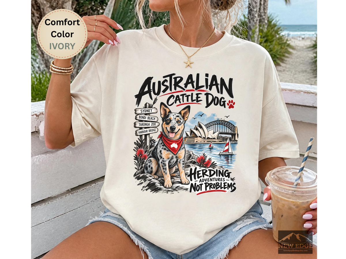 Australian Cattle Dog Comfort Colors Shirt, Herding Adventures Not Problems, Ink Wash Dog Tee