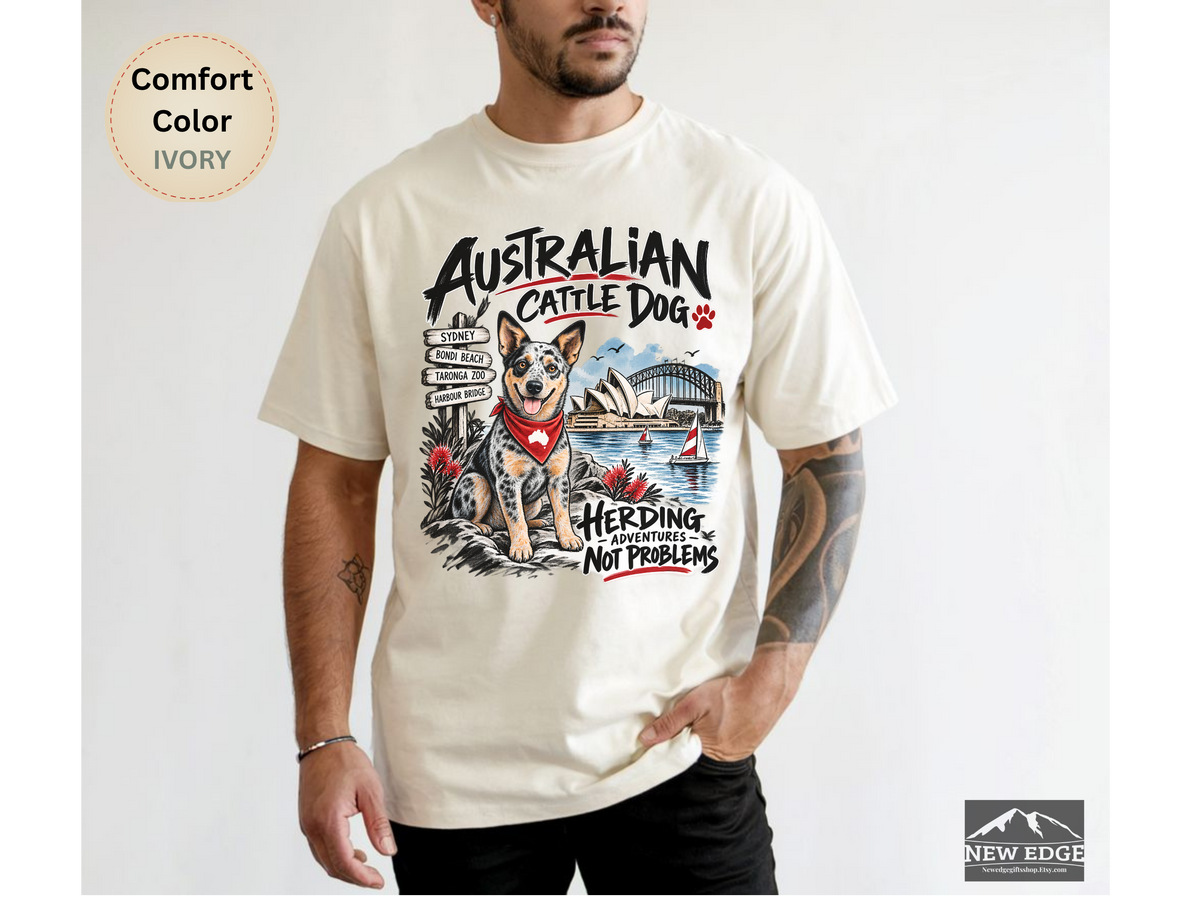 Australian Cattle Dog Comfort Colors Shirt, Herding Adventures Not Problems, Ink Wash Dog Tee