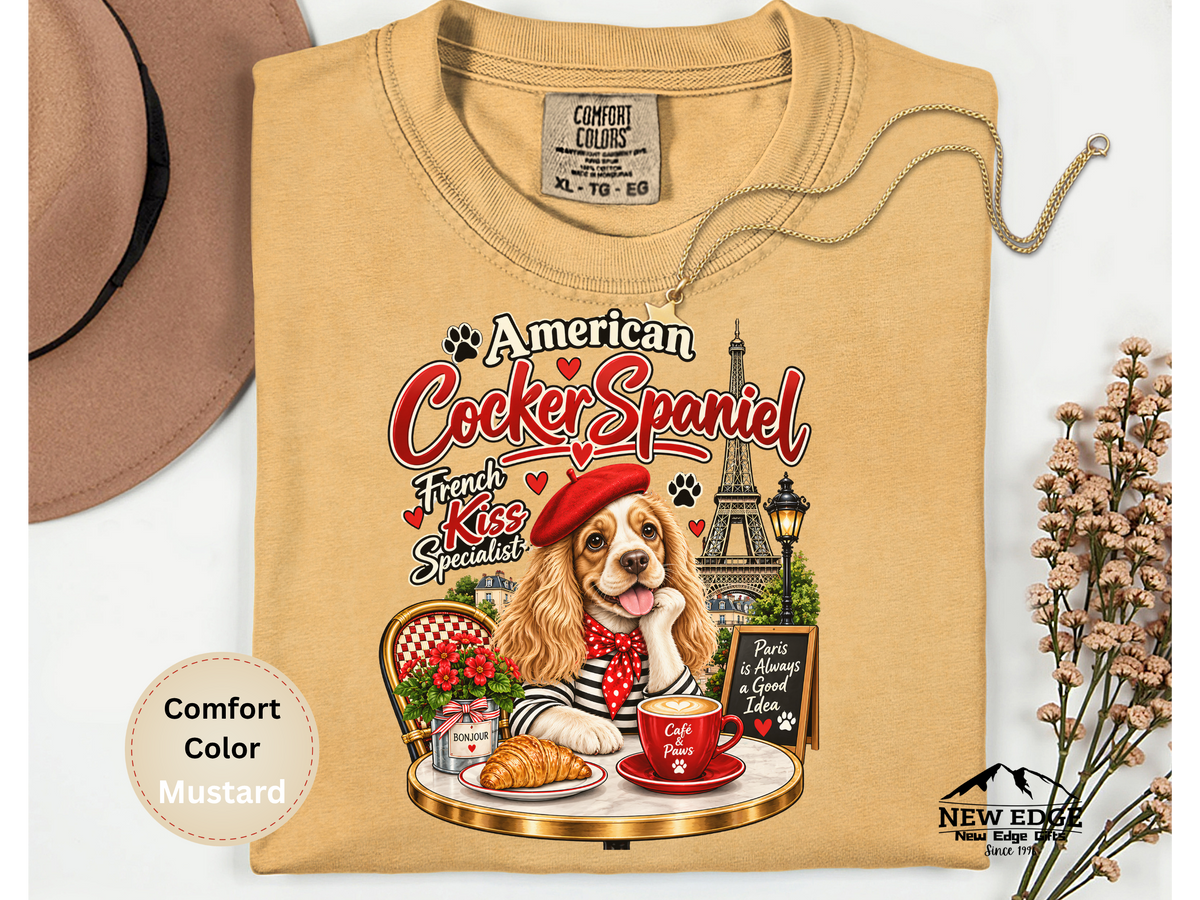 American Cocker Spaniel T-Shirt, Funny Dog Lover Shirt, Paris Café Dog Graphic