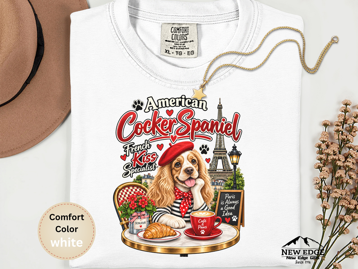 American Cocker Spaniel T-Shirt, Funny Dog Lover Shirt, Paris Café Dog Graphic