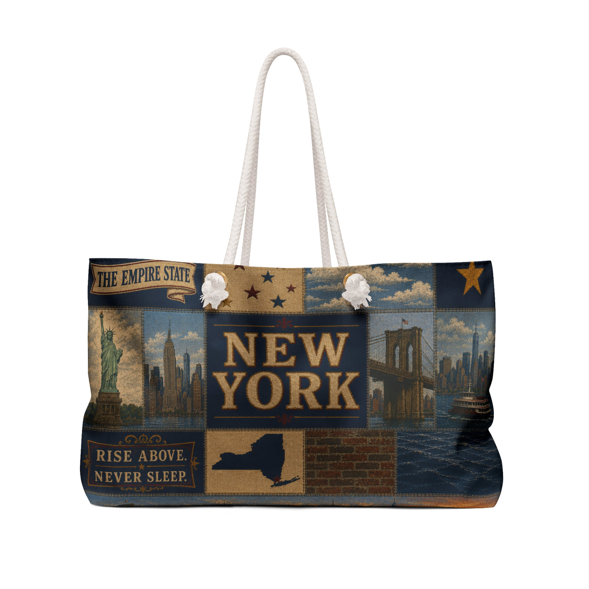 New York Weekender Bag Empire State Faux Patchwork Travel Tote Statue of Liberty NYC Skyline Vacation Souvenir Gift