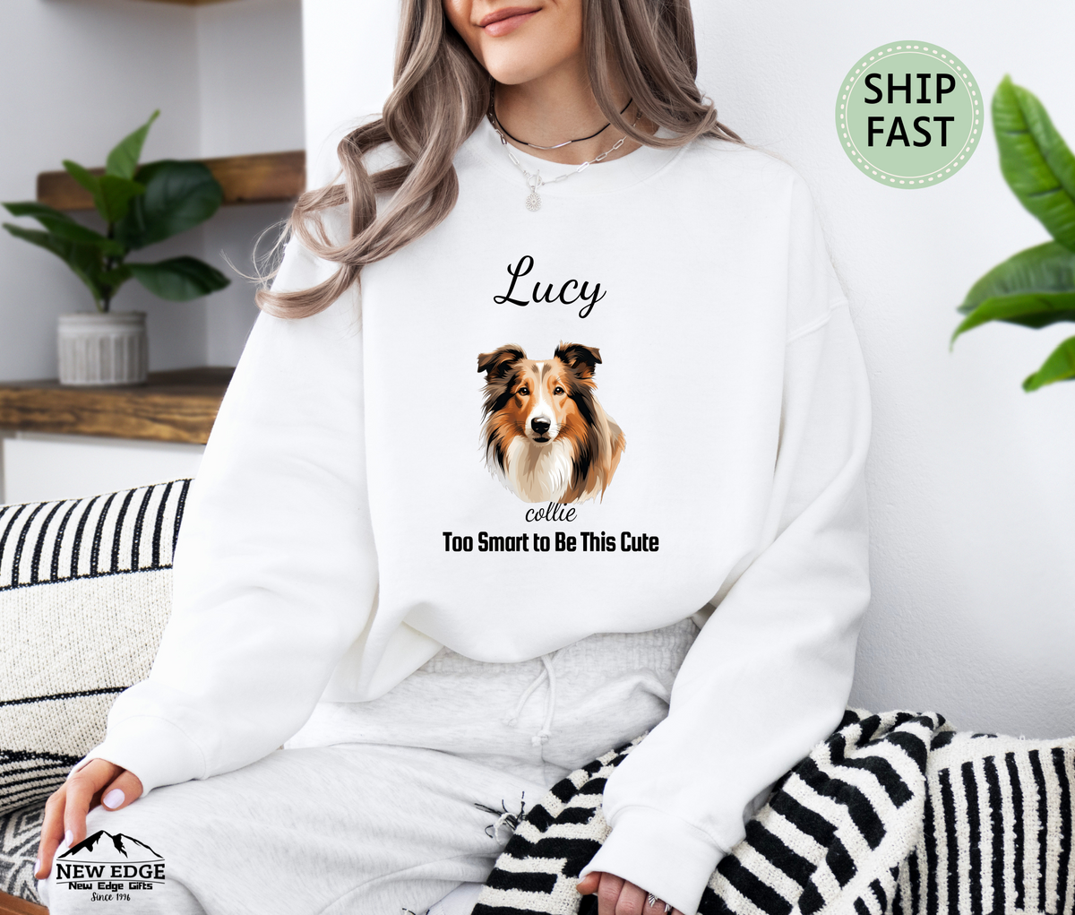 Collie “Too Smart to Be This Cute” Personalized Unisex Sweatshirt | Custom Dog Breed Gift for Dog Lovers
