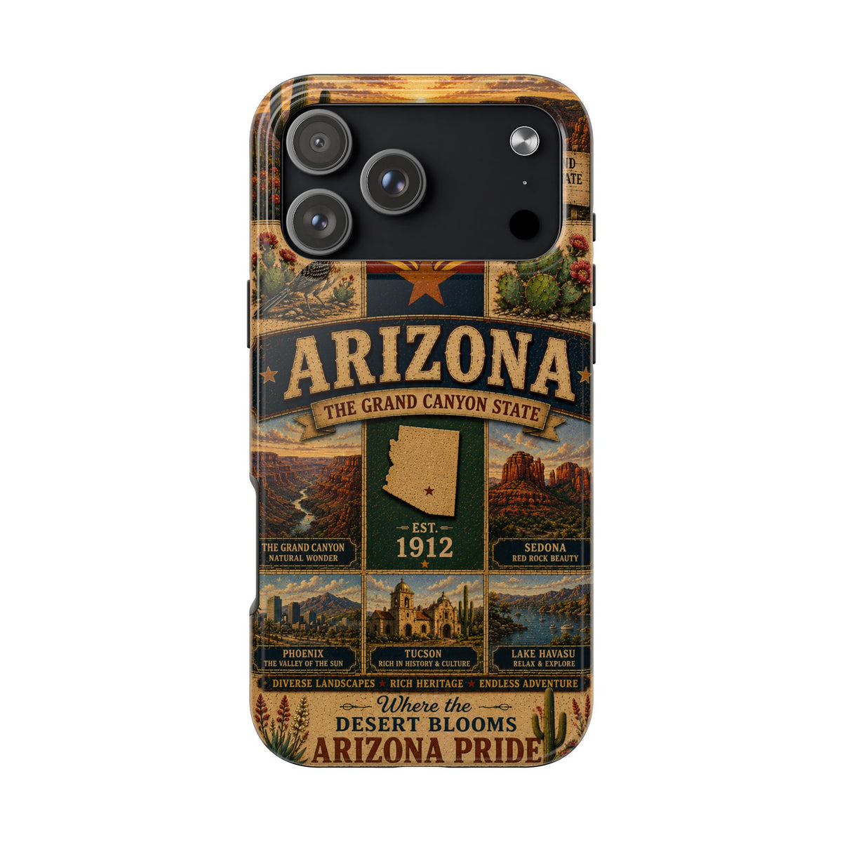 Arizona Faux Patchwork Phone Case The Grand Canyon State Vintage Travel Poster Retro Pride Cover