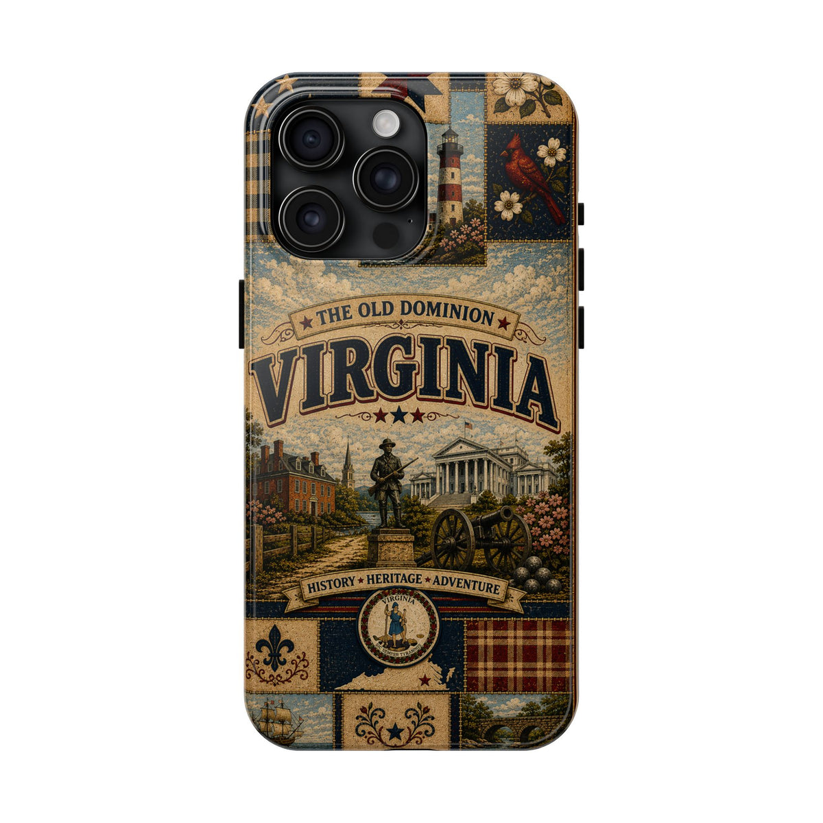 Virginia Faux Patchwork Phone Case Old Dominion Retro Colonial Landmarks Cardinal State Pride Cover