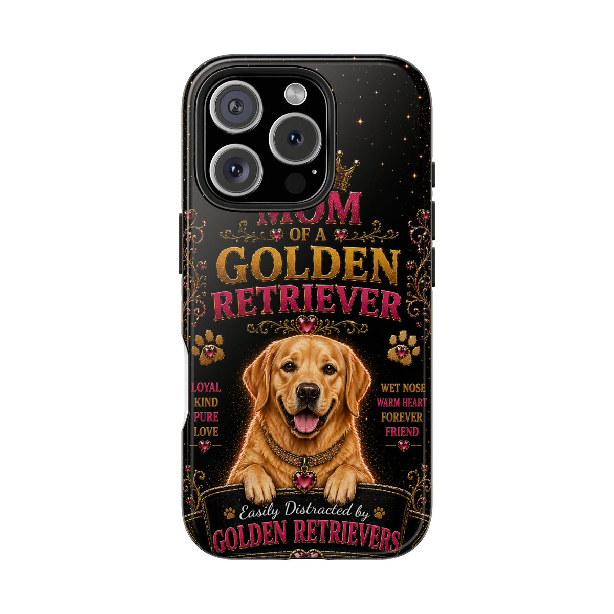Royal Golden Retriever Glitter Phone Case Easily Distracted by Goldens Dog Mom Gift Vintage iPhone Samsung Cover