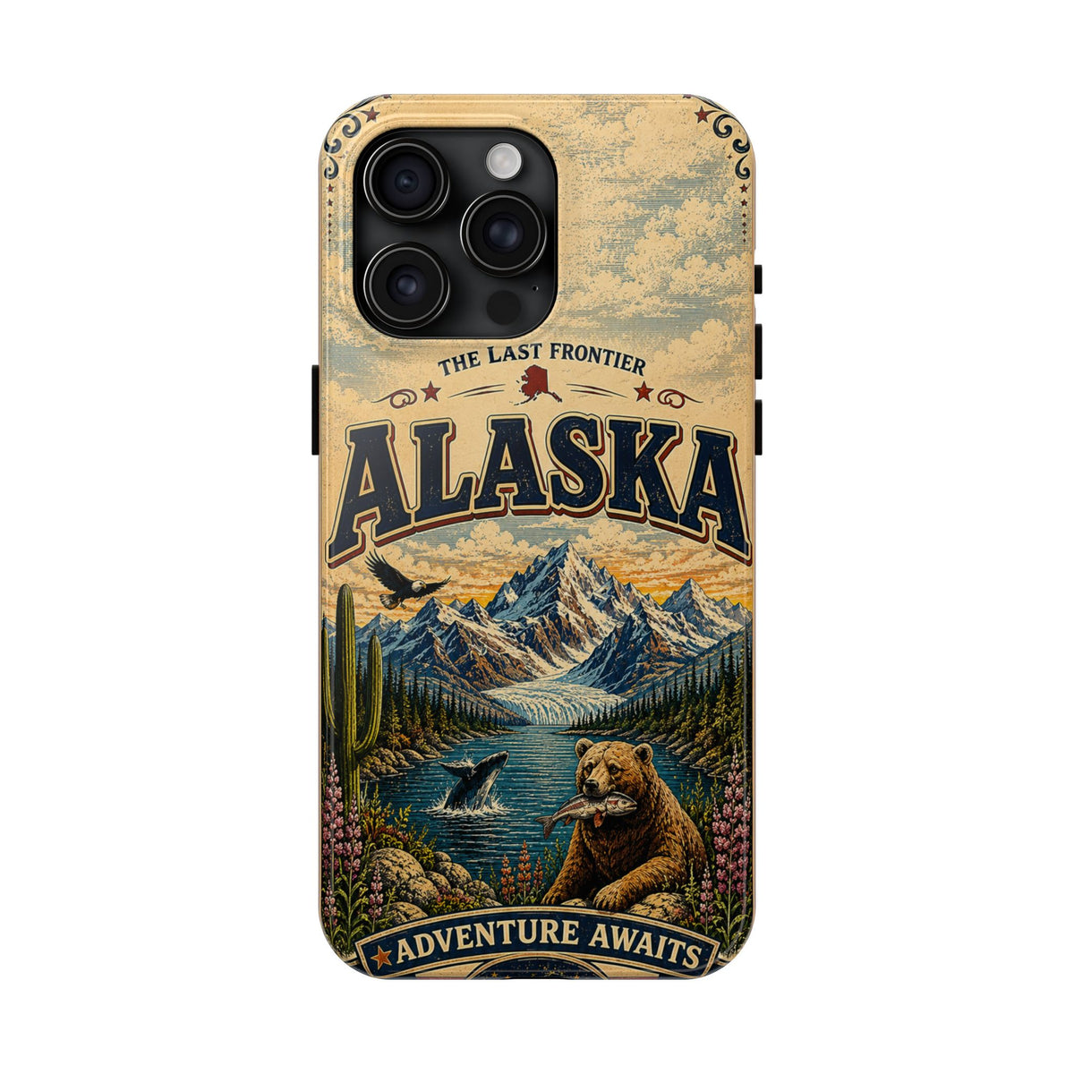Alaska Faux Patchwork Phone Case The Last Frontier Retro Travel Poster Wildlife Adventure Cover