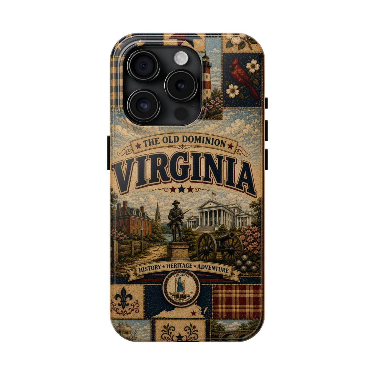 Virginia Faux Patchwork Phone Case Old Dominion Retro Colonial Landmarks Cardinal State Pride Cover
