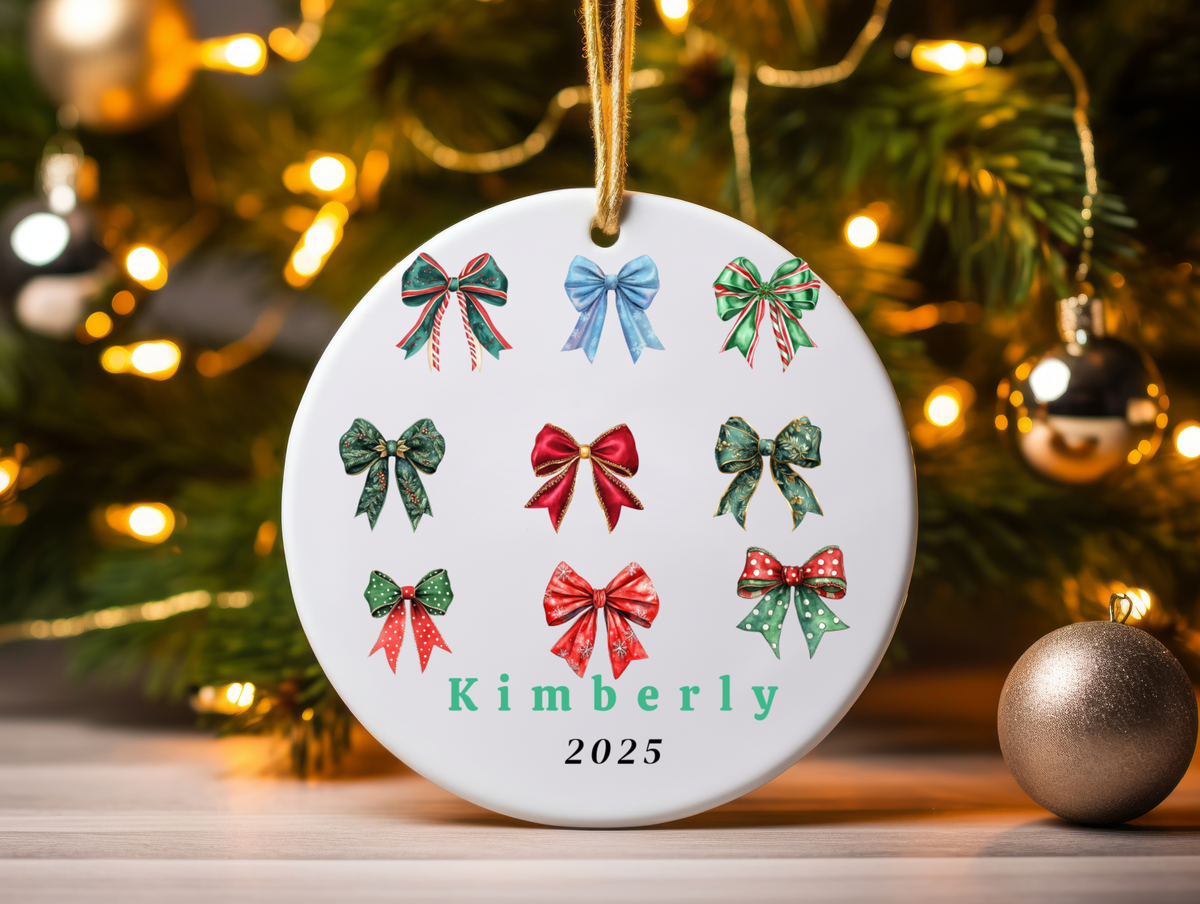 First Christmas Ornament | Personalized Ornament | Baby Shower Gift | Bow Ornament Keepsake | Custom Family Name Decoration