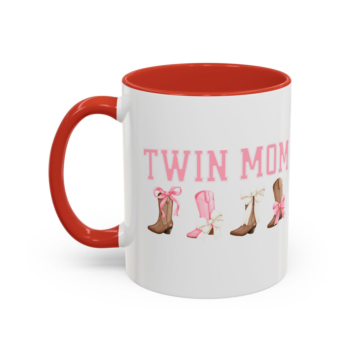 Twin Mom Letters Coffee Mug with Cowboy Boots and Bow – 11oz & 15oz Accent Mug – Cute Western Gift for Twin Moms