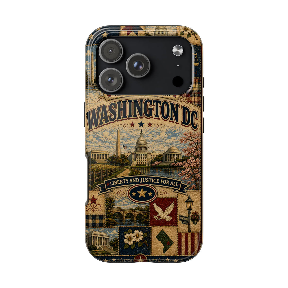 Washington DC Faux Patchwork Phone Case Nations Capital Retro Capitol Monument Liberty Justice Cover