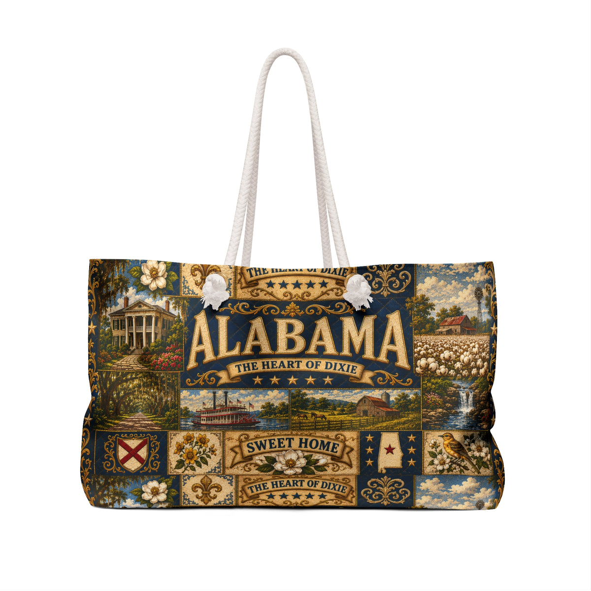 Alabama Weekender Bag Heart of Dixie Faux Patchwork Travel Tote Sweet Home Vintage Southern State Souvenir Gift