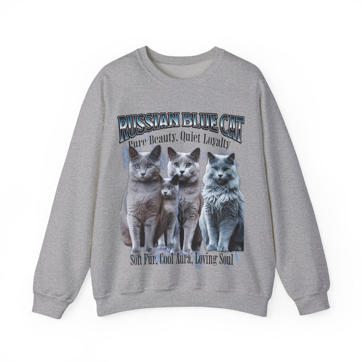 Russian Blue Cat “Pure Beauty, Quiet Loyalty” Unisex Sweatshirt | Cozy Cat Lover Pullover | Russian Blue Gift | New Edge Gifts & Novelties