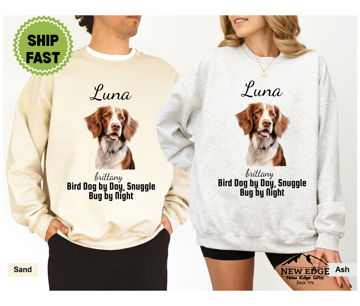 Personalized Brittany Dog Sweatshirt – “Bird Dog by Day, Snuggle Bug by Night” | Custom Unisex Christmas Gift, Funny Dog Lover Sweatshirt, Pet Gift for Him or Her