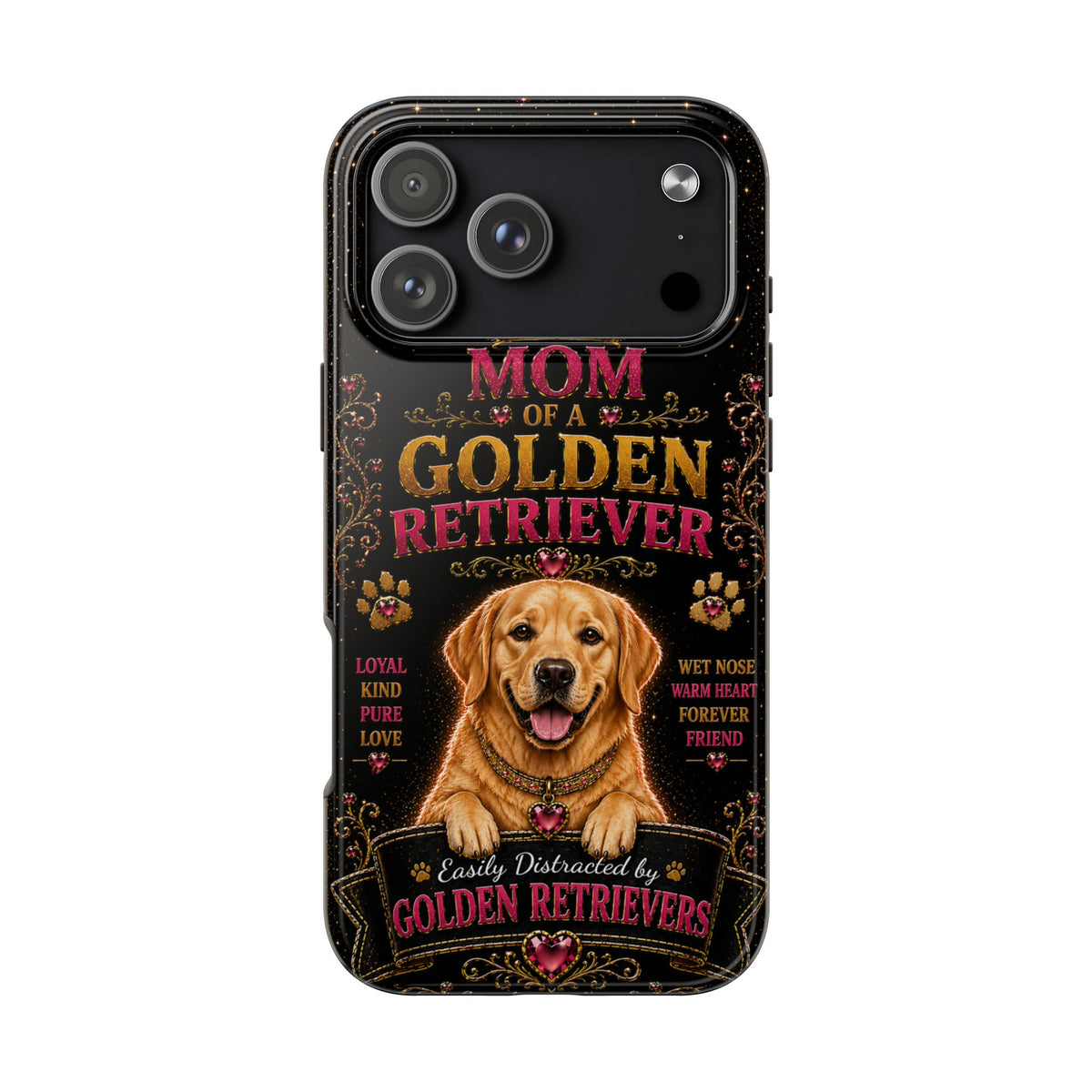 Royal Golden Retriever Glitter Phone Case Easily Distracted by Goldens Dog Mom Gift Vintage iPhone Samsung Cover