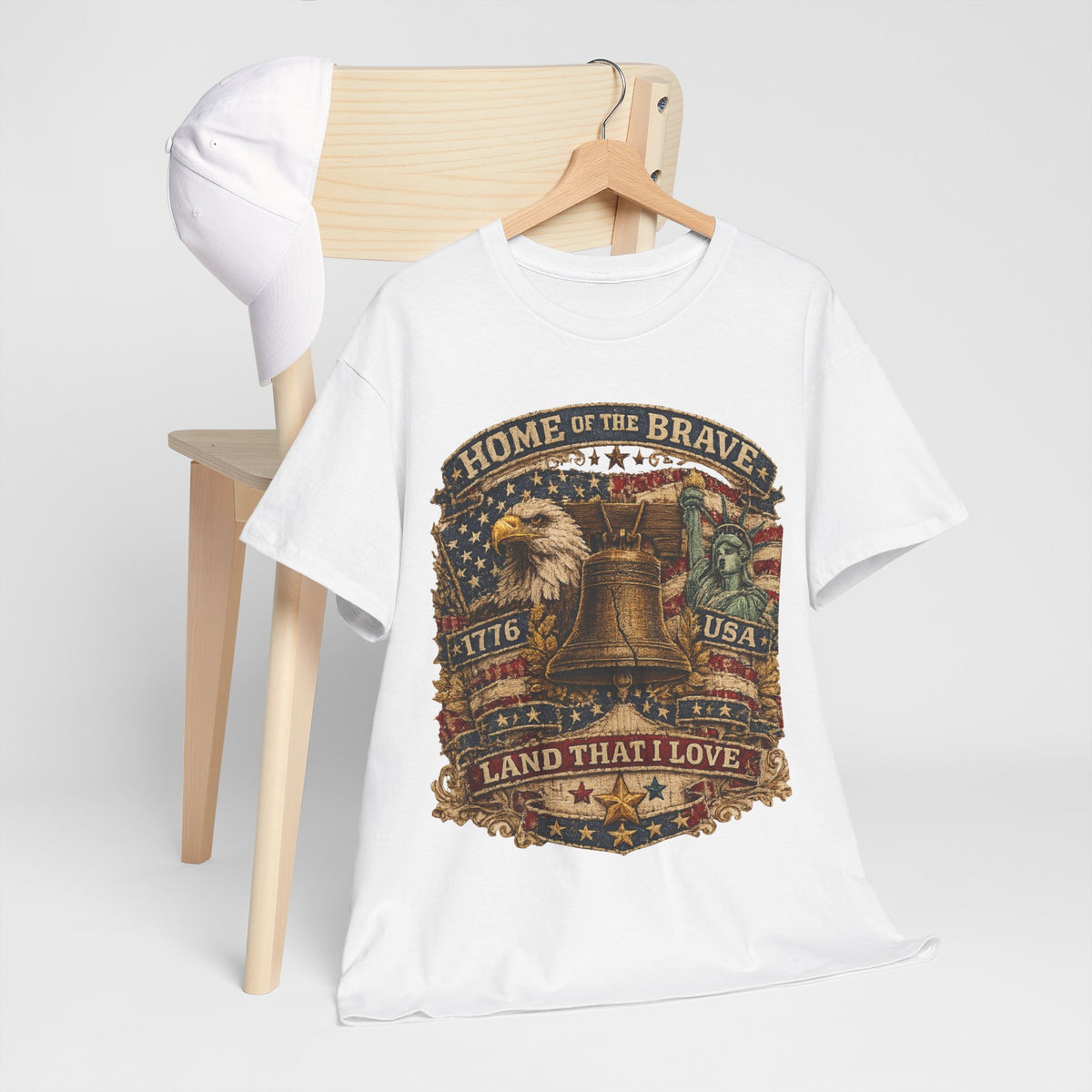 Patriotic T-Shirt — "Home of the Brave" Liberty Bell Eagle USA Tee