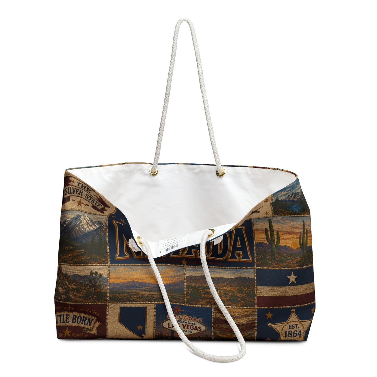 Nevada Weekender Bag Battle Born Faux Patchwork Travel Tote Silver State Vintage Desert Western Adventure Gift