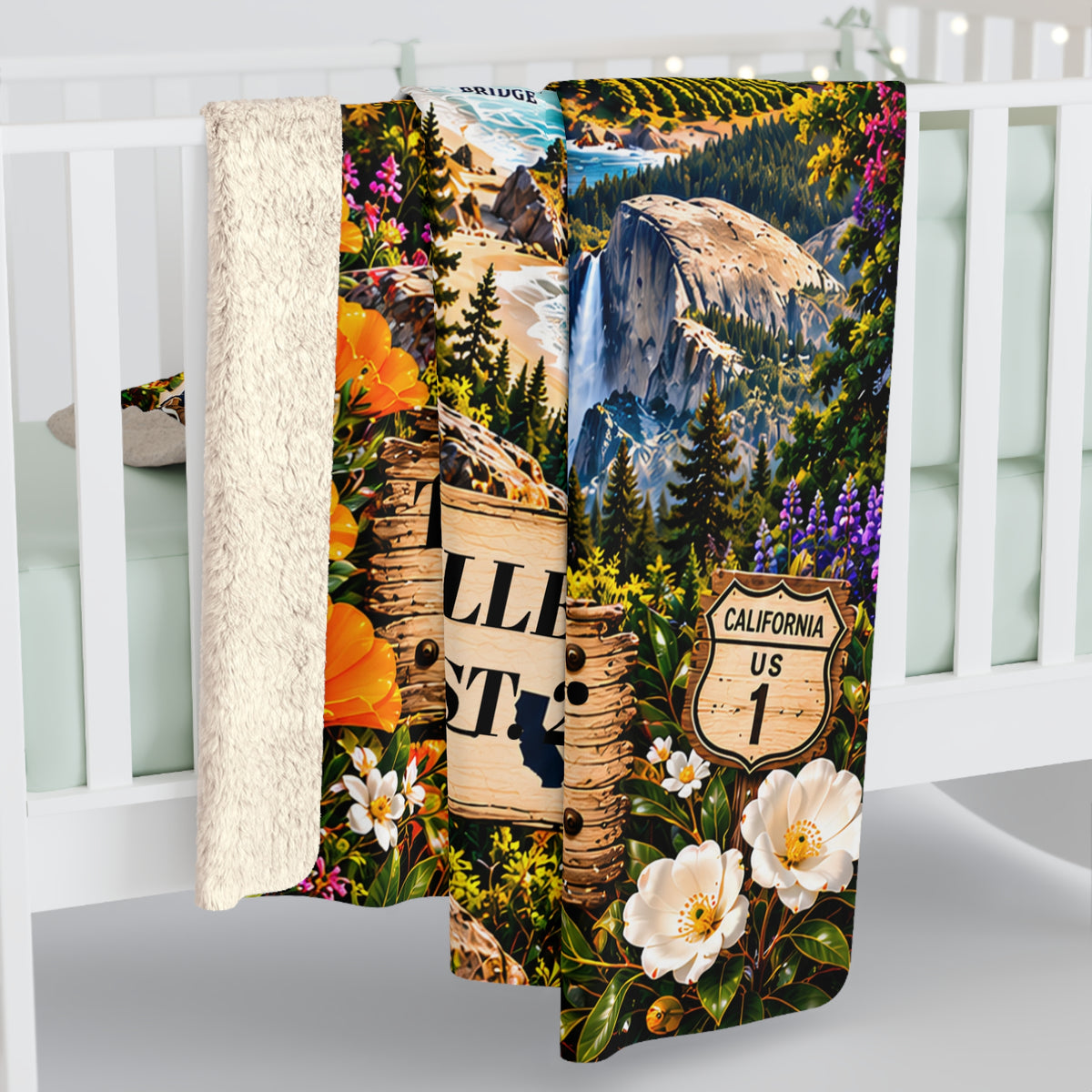 California Personalized Sherpa Fleece Blanket, Golden State Scenic Landmarks Custom Family Gift