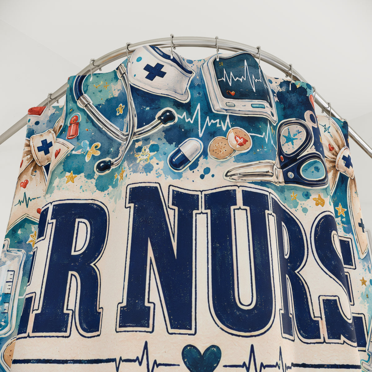 ER Nurse Shower Curtain — "Calm in the Chaos" Hospital Medical Bathroom Decor