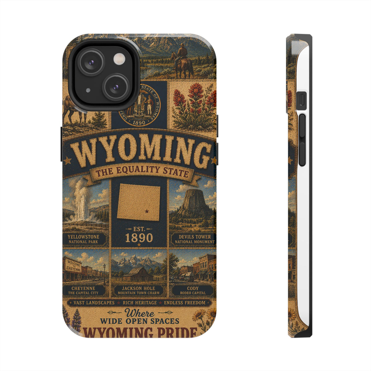 Wyoming Faux Patchwork Phone Case The Equality State Vintage Travel Poster Retro State Pride Cover Est 1890