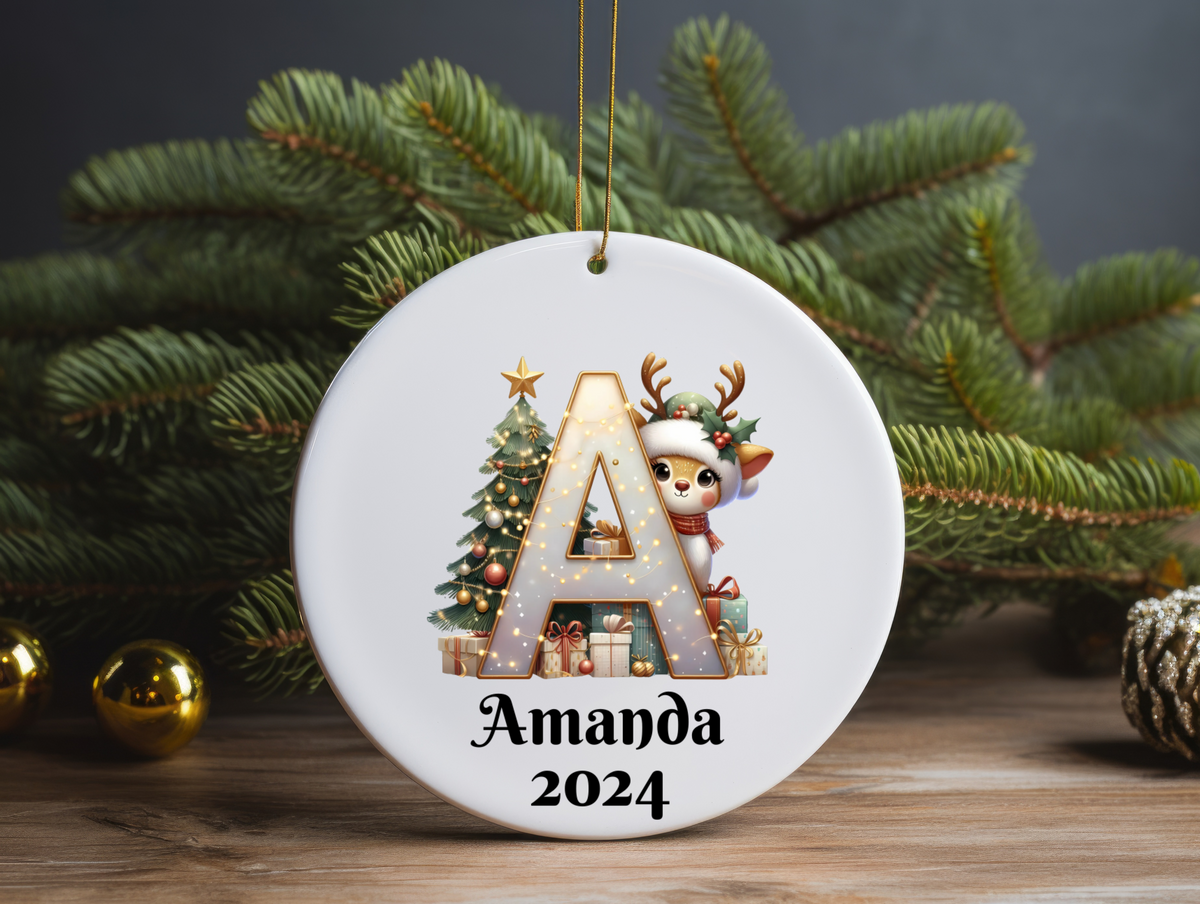 Family Christmas Ornament 2025 – Personalized Letter Monogram, Custom Name Keepsake, Holiday Decoration Gift