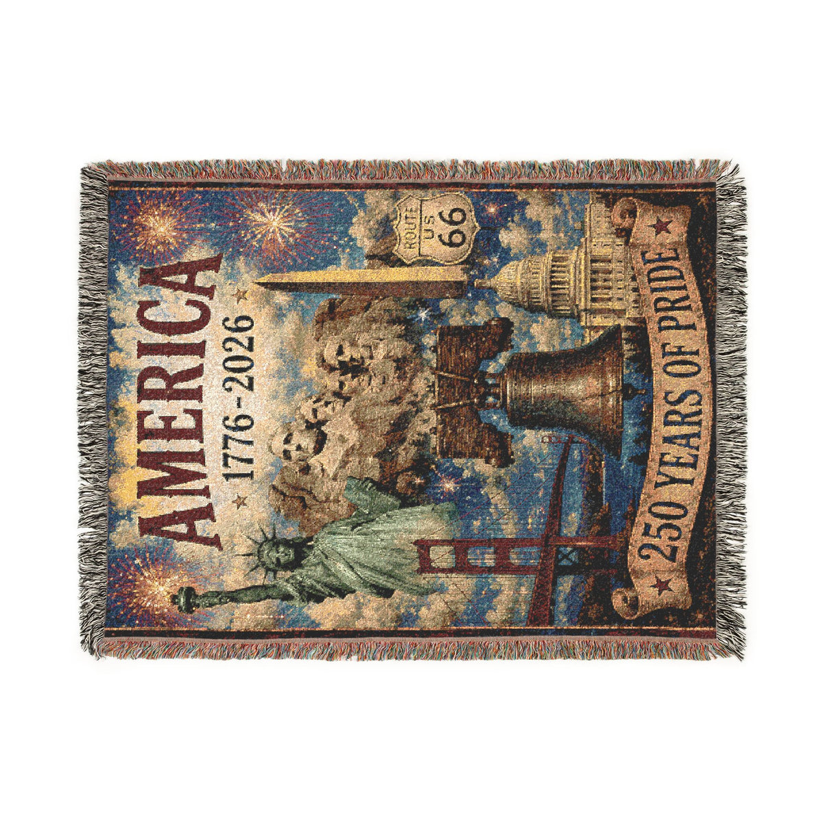 America's 250 Years of Pride Woven Blanket Patriotic Landmarks Throw Statue of Liberty Liberty Bell Mount Rushmore 1776-2026