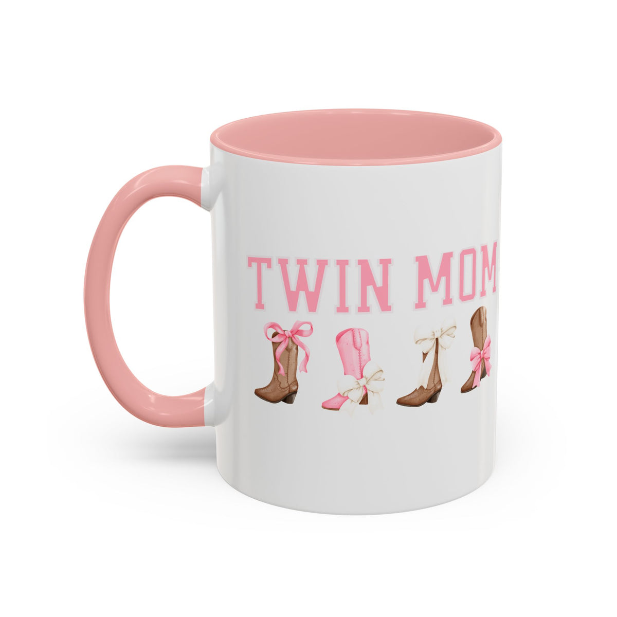 Twin Mom Letters Coffee Mug with Cowboy Boots and Bow – 11oz & 15oz Accent Mug – Cute Western Gift for Twin Moms