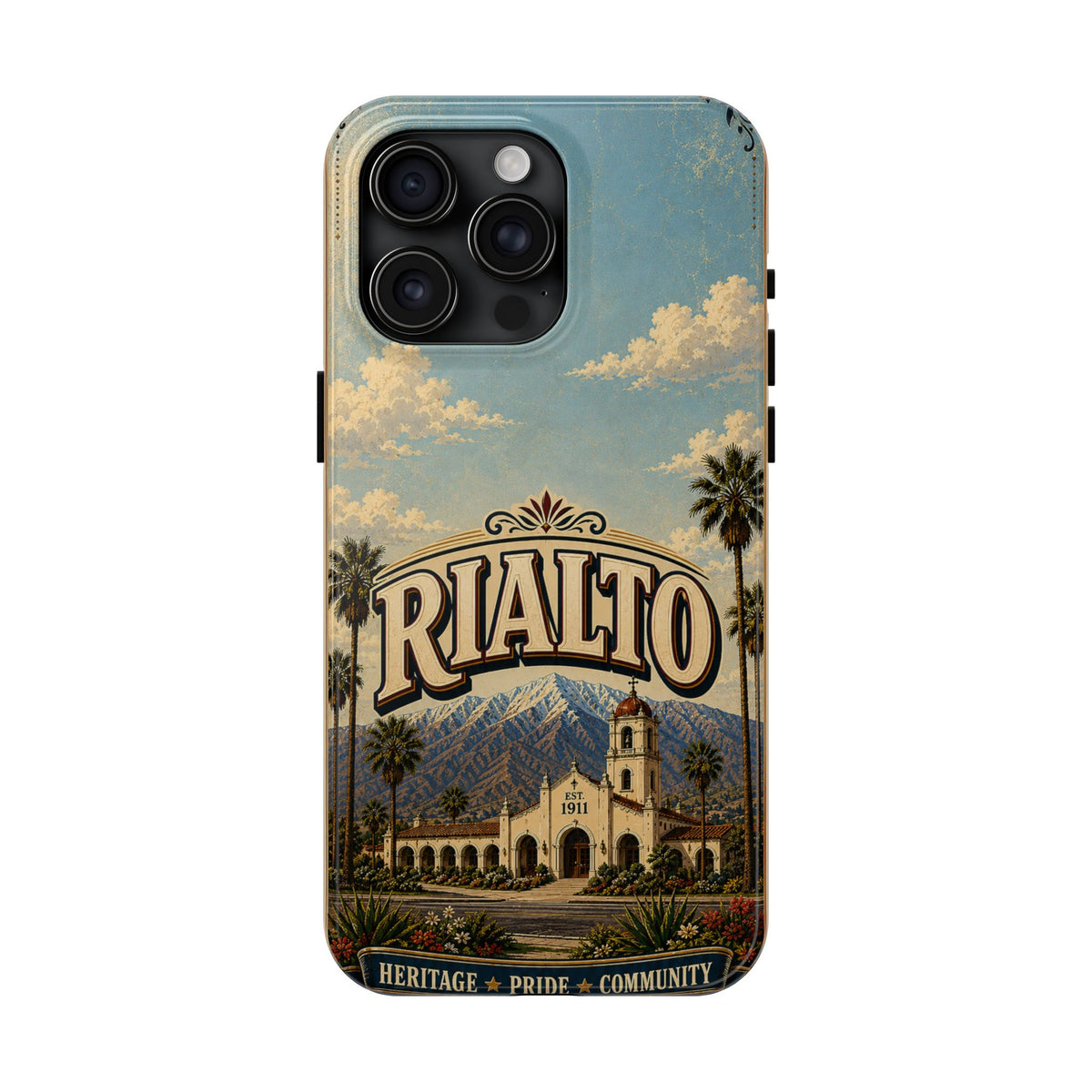 Rialto Heritage Pride Community Faux Patchwork Phone Case – Est 1911 Vintage California Travel Art Cover