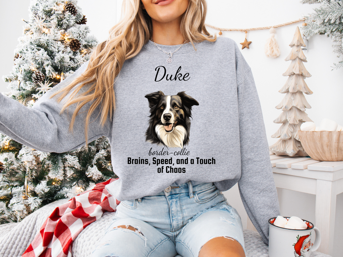 Personalized Border Collie Sweatshirt – “Brains, Speed, and a Touch of Chaos” | Custom Unisex Christmas Gift, Funny Dog Lover Sweatshirt, Pet Gift for Him or Her