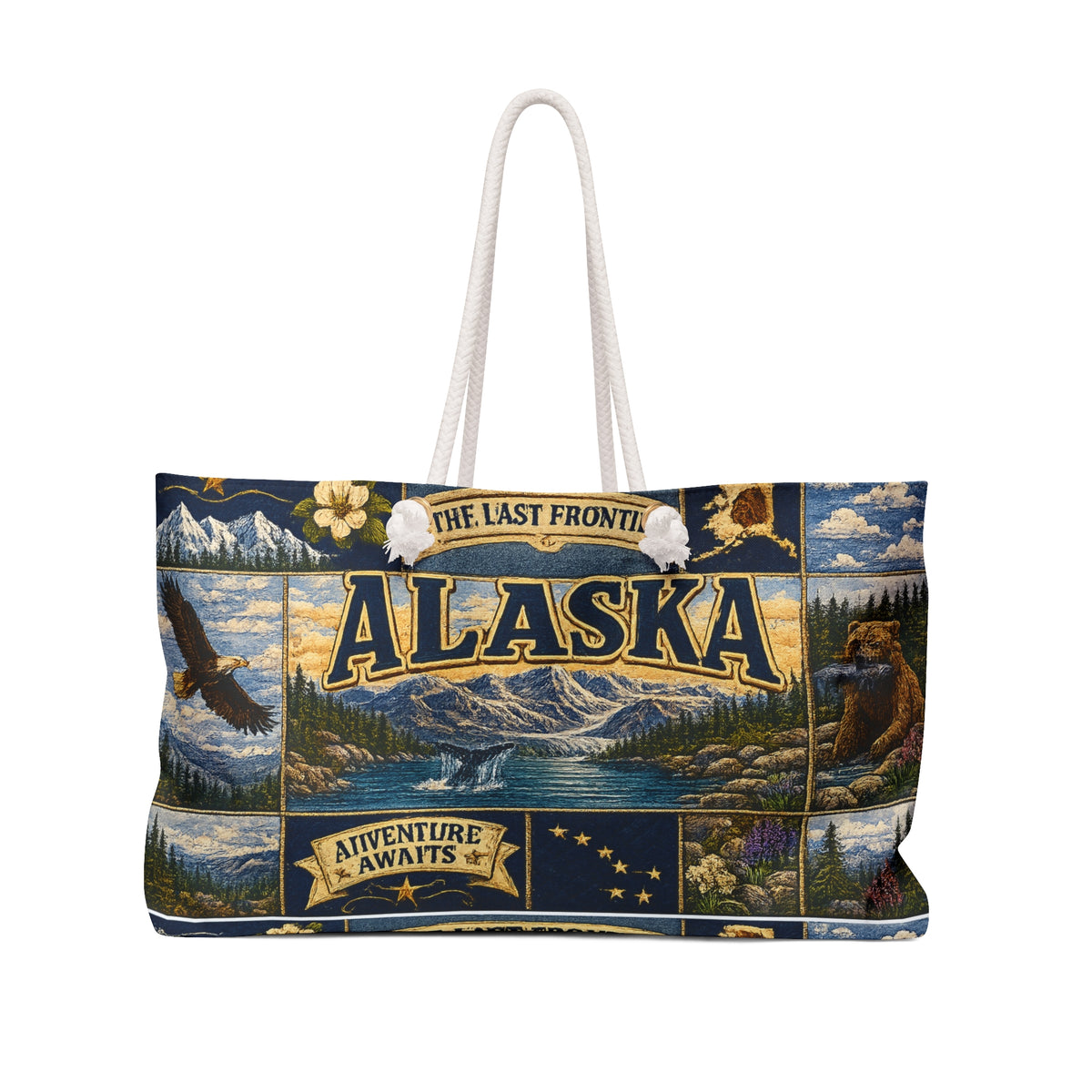 Alaska Weekender Bag The Last Frontier Faux Patchwork Travel Tote Adventure Awaits Vintage State Souvenir Gift