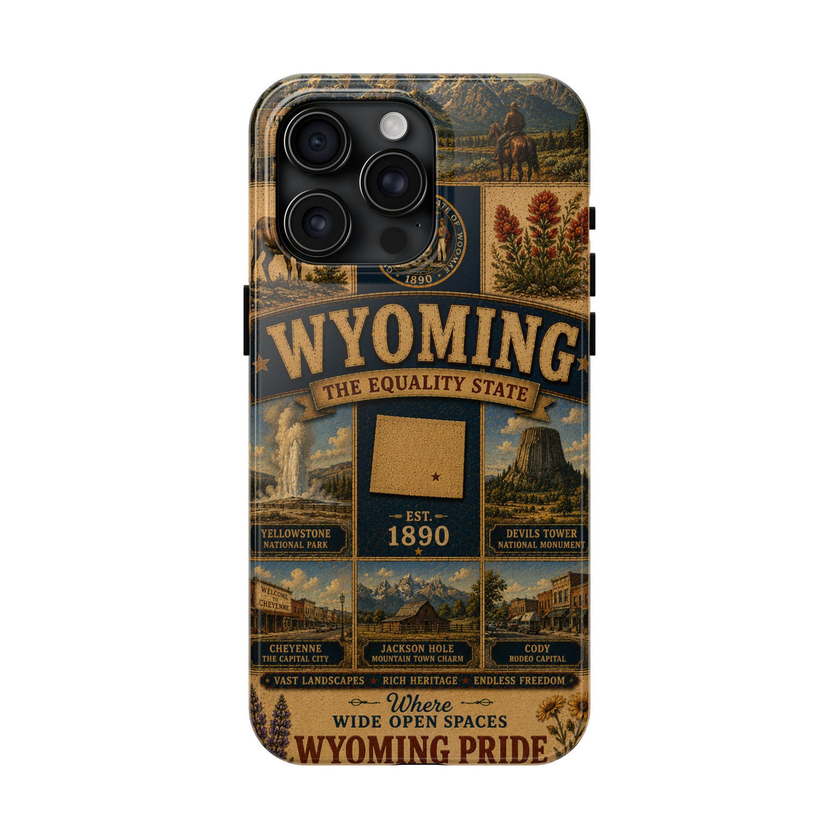 Wyoming Faux Patchwork Phone Case The Equality State Vintage Travel Poster Retro State Pride Cover Est 1890