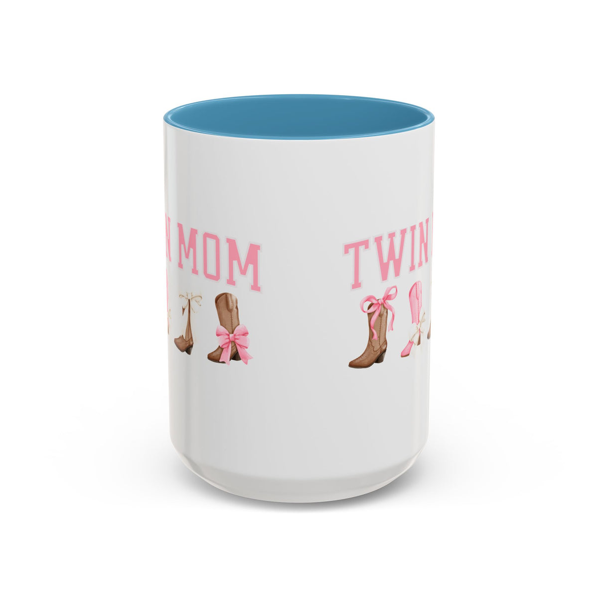 Twin Mom Letters Coffee Mug with Cowboy Boots and Bow – 11oz & 15oz Accent Mug – Cute Western Gift for Twin Moms