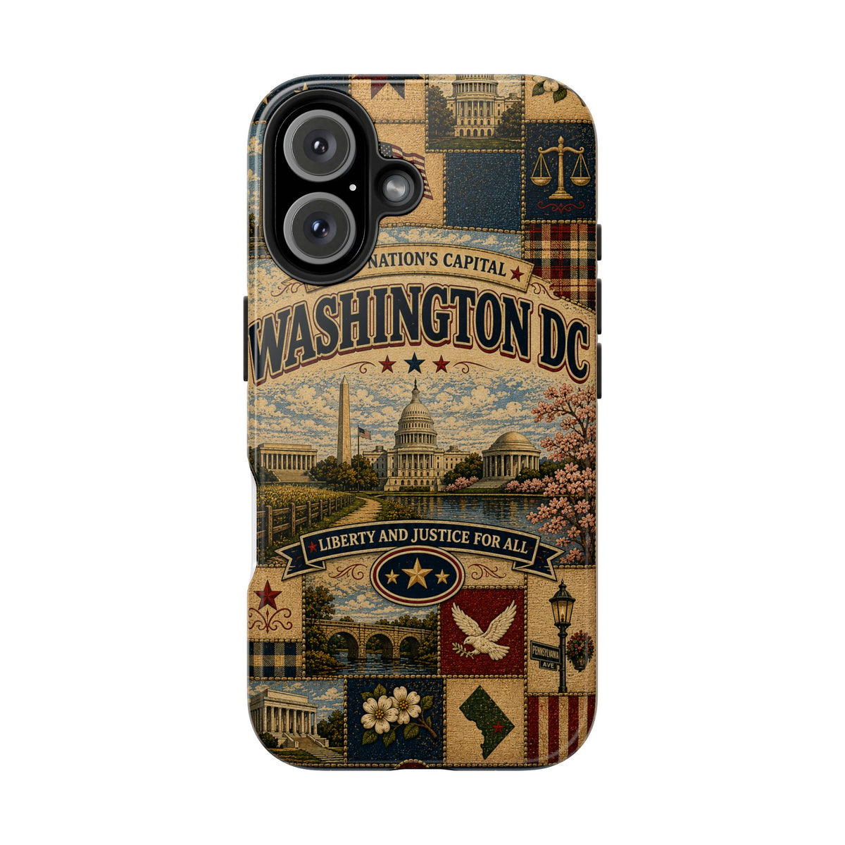 Washington DC Faux Patchwork Phone Case Nations Capital Retro Capitol Monument Liberty Justice Cover