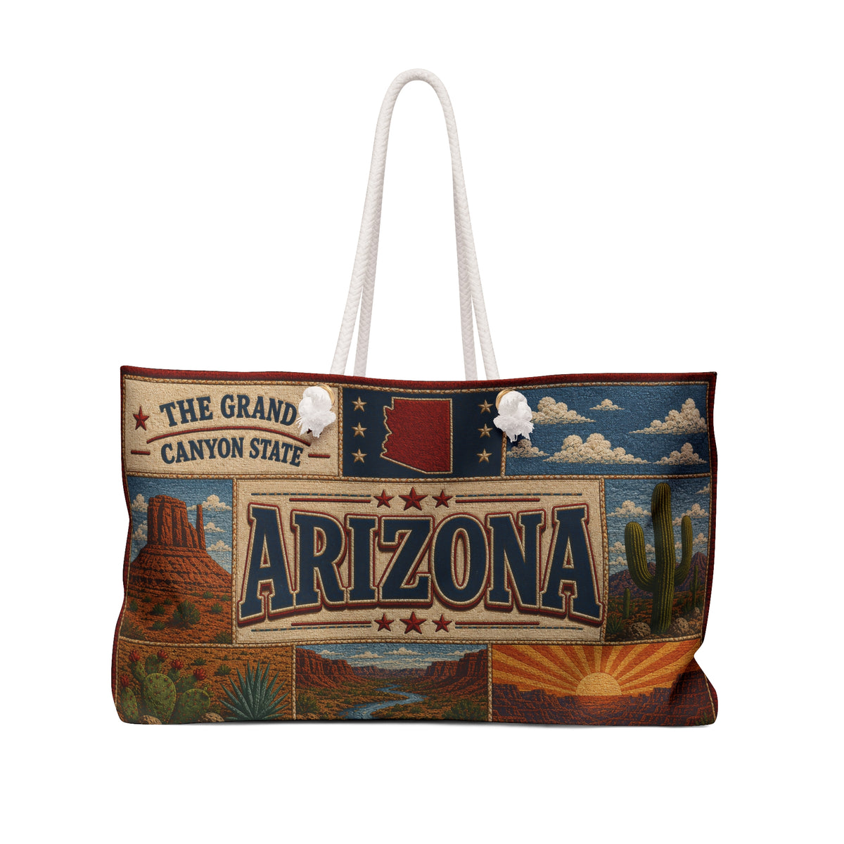 Arizona Weekender Bag Grand Canyon State Faux Patchwork Travel Tote Grand Views Wide Open Spaces Souvenir Gift