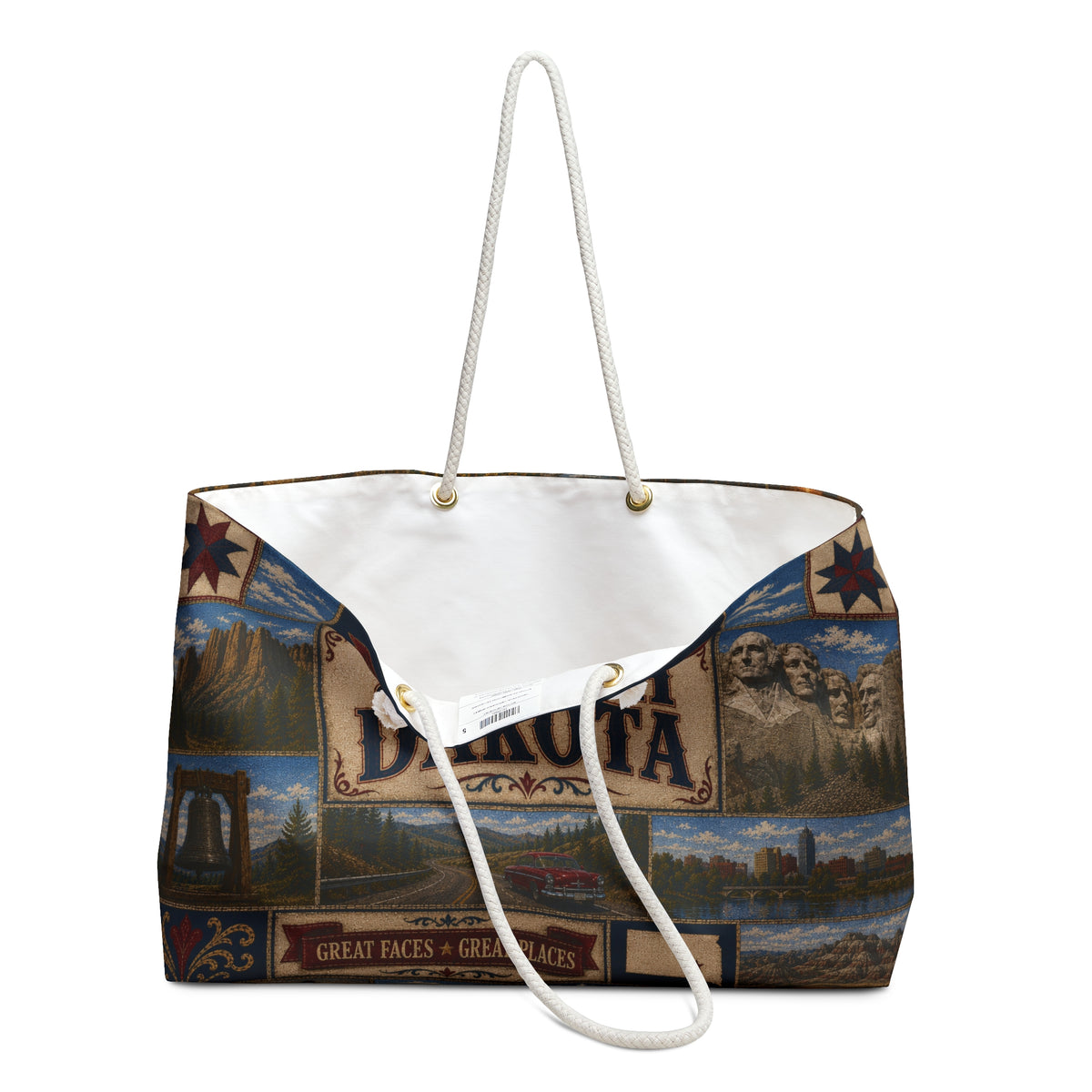 South Dakota Weekender Bag Great Faces Great Places Faux Patchwork Travel Tote Mount Rushmore State Vacation Gift