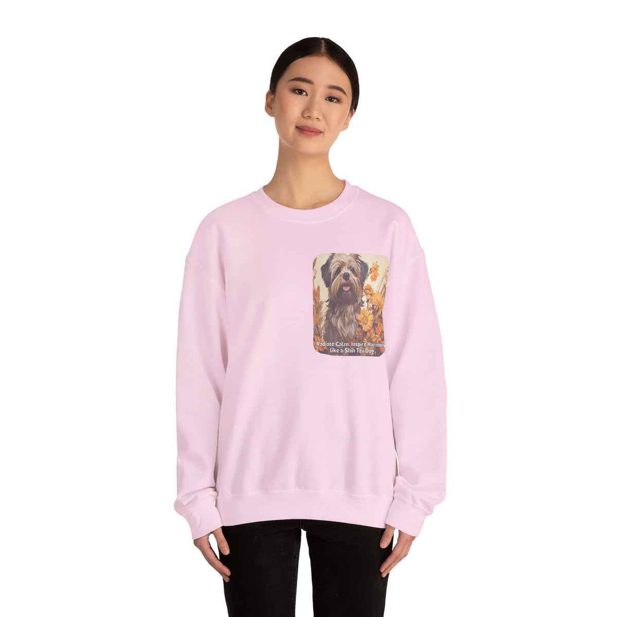 Copy of Shih Tzu Serenity Sweatshirt - 'Radiate Calm, Inspire Harmony' - Sunflower Dog Lover Hoodie (Front & Back Print)"