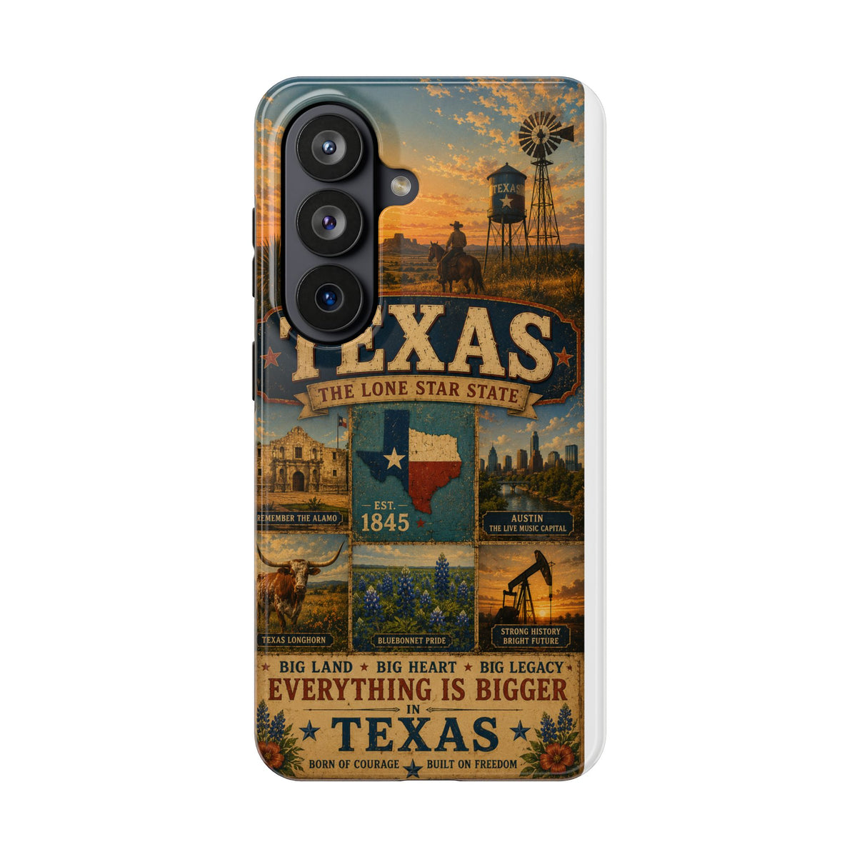Texas Faux Patchwork Phone Case The Lone Star State Vintage Travel Poster Retro State Pride Cover Est 1845
