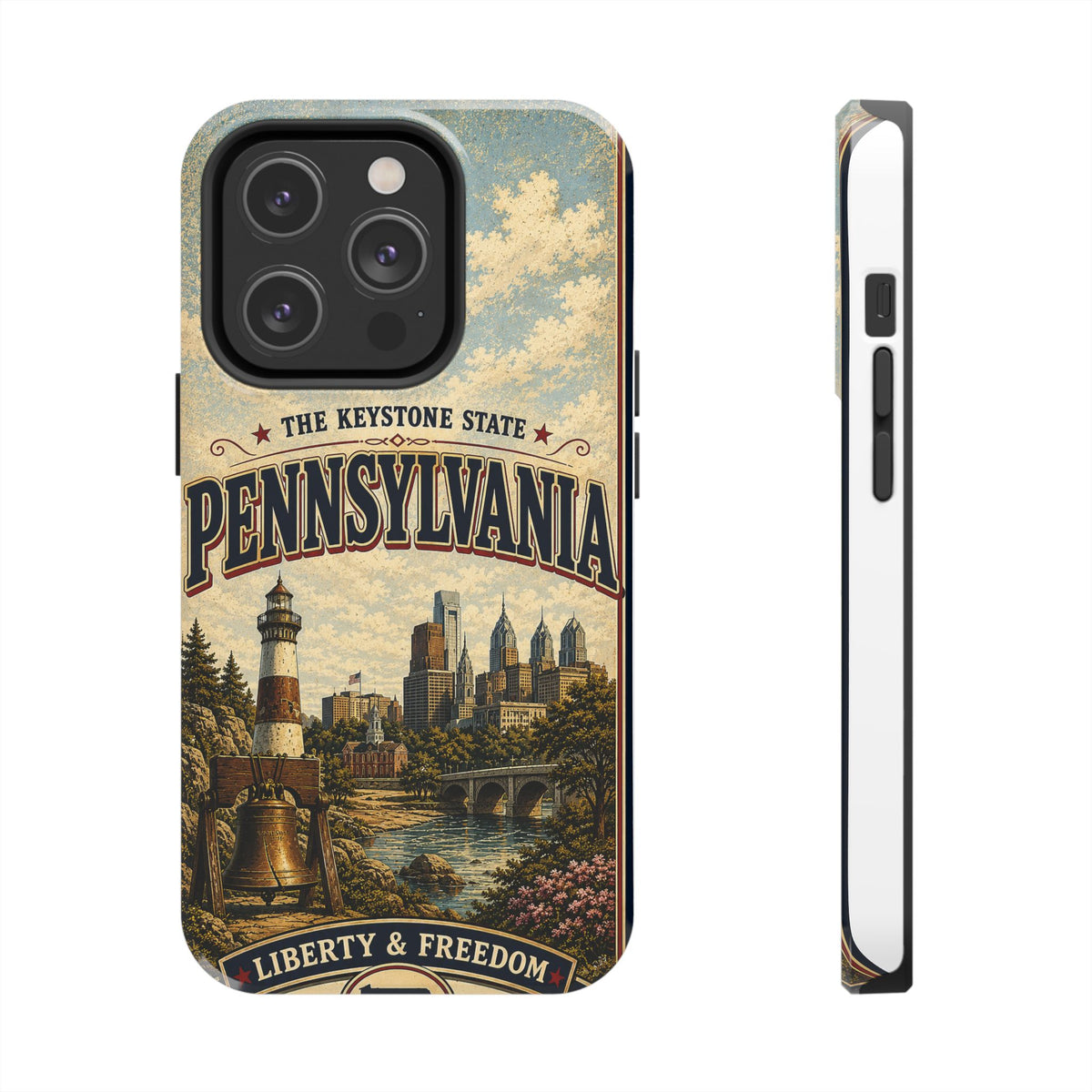Pennsylvania Faux Patchwork Phone Case Keystone State Retro Liberty Bell Philadelphia Skyline Americana Freedom Cover