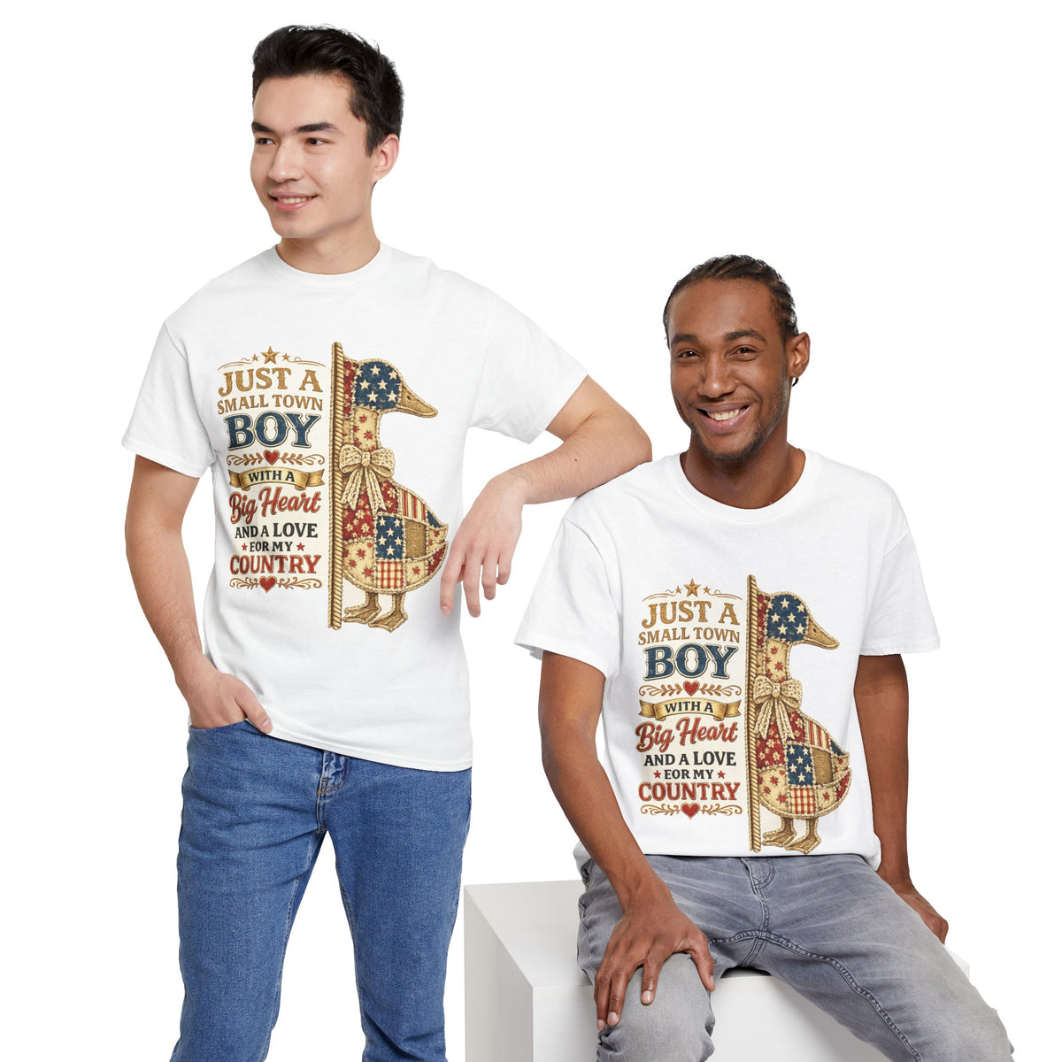 Small Town Boy Patriotic T-Shirt – “Just a Small Town Boy with a Big Heart and a Love for My Country”